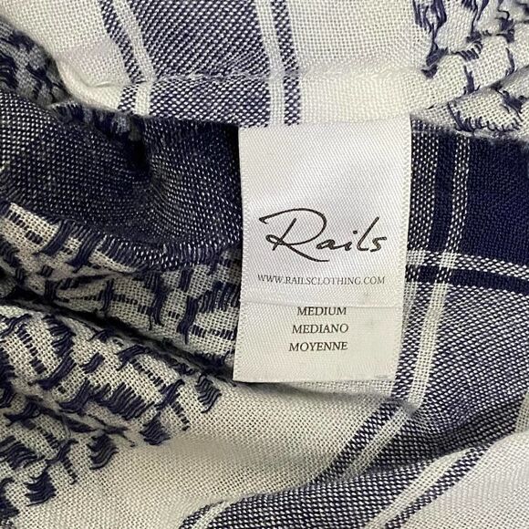 Rails Top Peasant Blouse BlueWhite Long Sleeve Tie Front Knit Size M - Picture 7 of 12